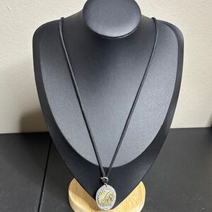 Native American Chief Two Tone Circle Clip Charm Necklace